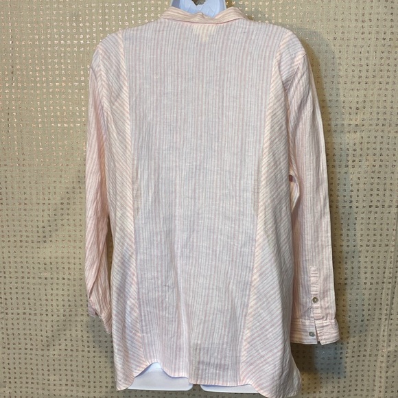 J. Jill Linen Button Up Shirt Pink & White stripes - Picture 5 of 6